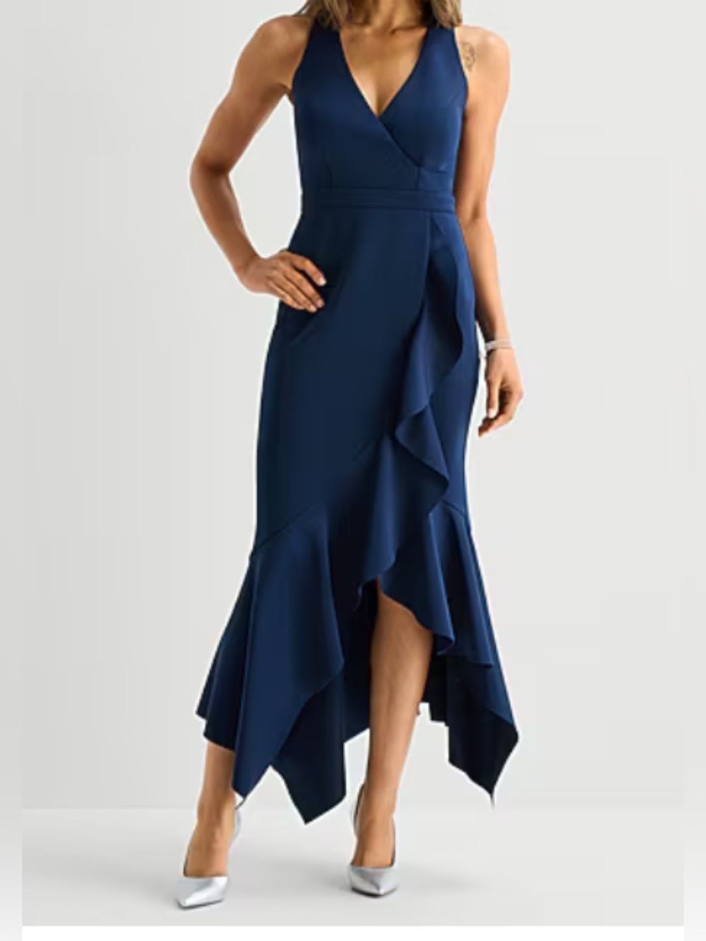 DJ Jaz High Low V Neck Sleeveless Evening Gown